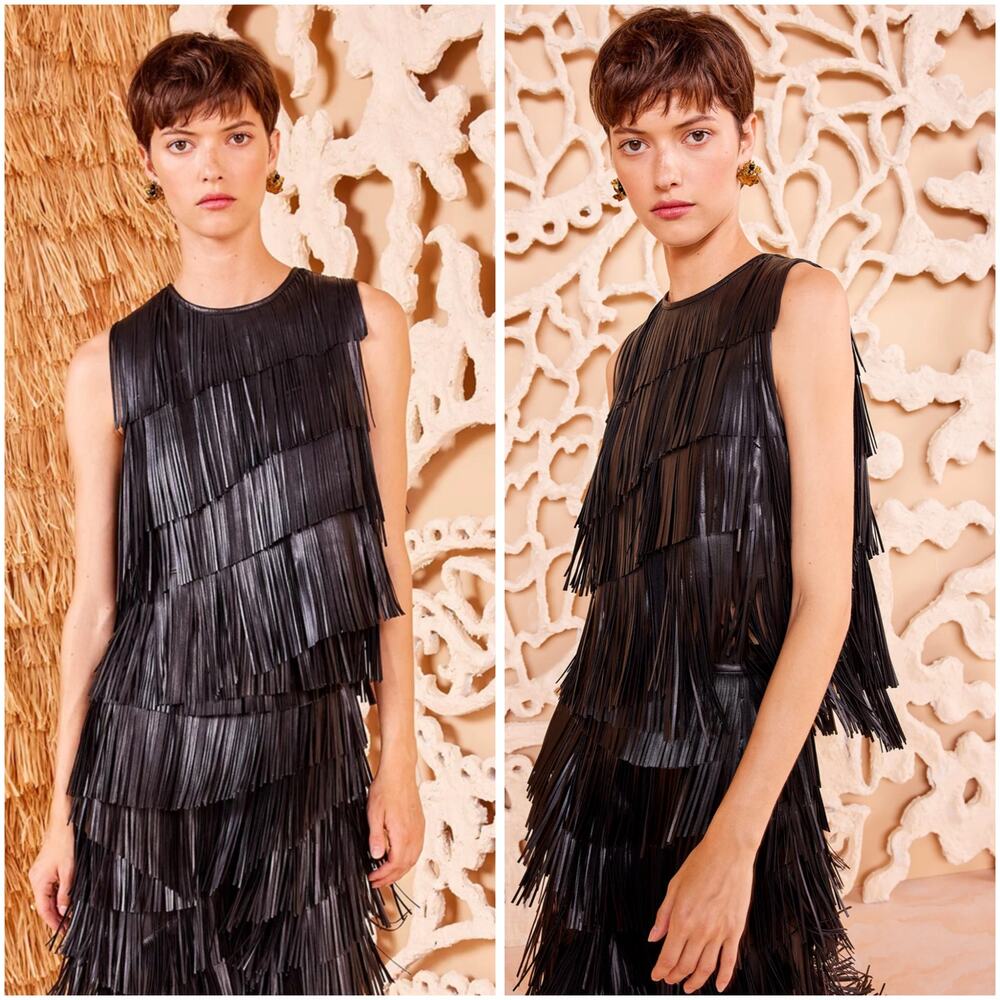 Ulla Johnson Leonie Black Leather Fringe Sleeveless Shell Top Size 2 / Small